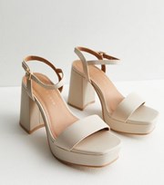 New Look Wide Fit Off White Leather-Look 2 Part Platform Block Heel Sandals